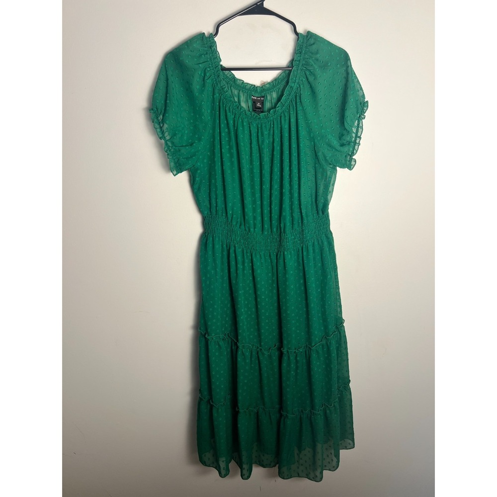 Kate and Lily SZ‎ 12 Kelly Green Dress Cottagecore Puffy Peasant Sleeve Feminine